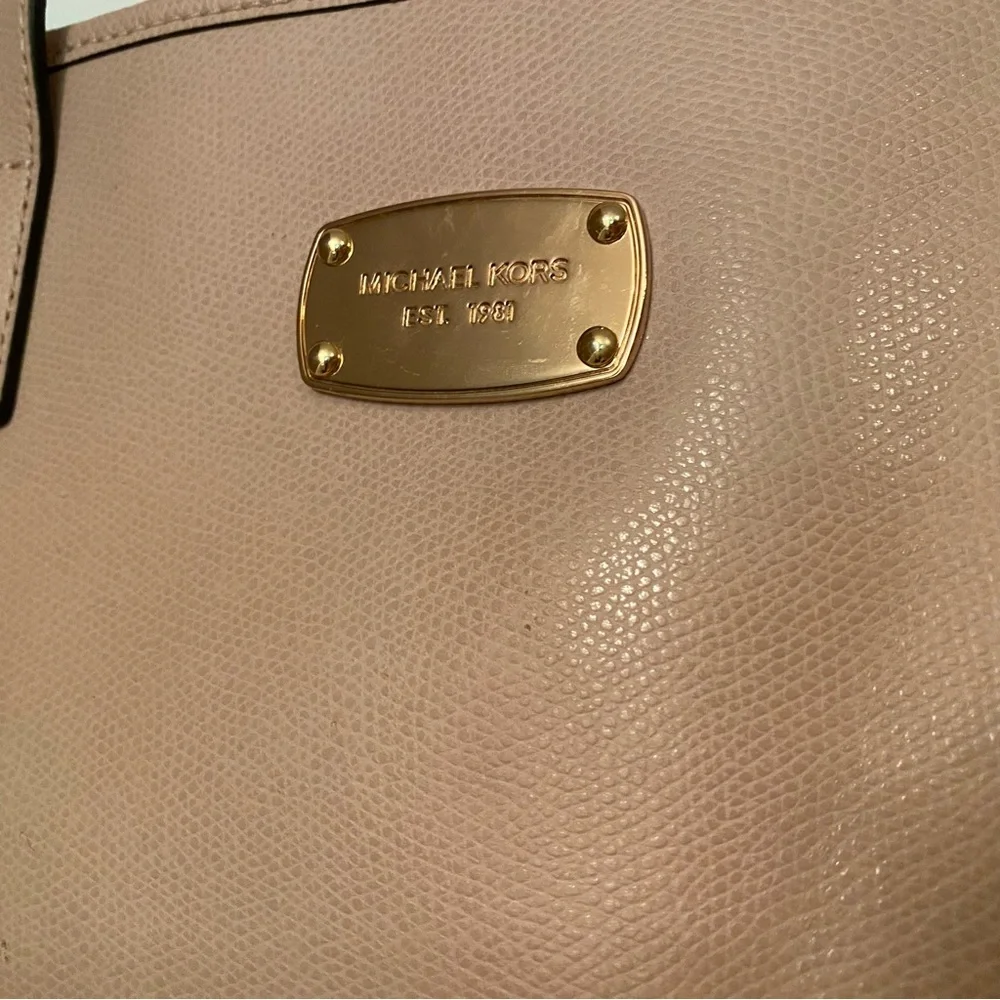 MICHAEL KORS TOTE BAG PINK SAFFIANO TEXTURED LEATHER 2 STRAPS ZIP CENTER LARGE